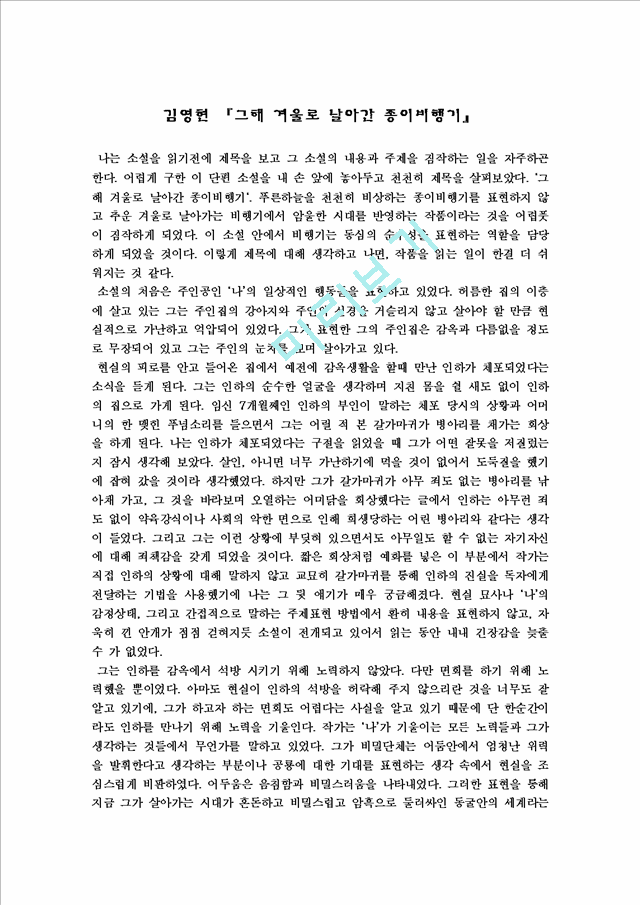 김영현 『그해 겨울로 날아간 종이비행기』.hwp
